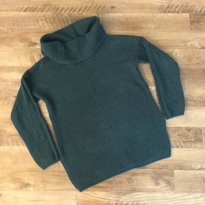 Evergreen And Black Marled Cowl Neck Cotton Sweater